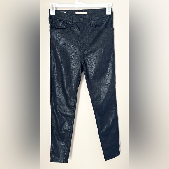 Levi’s Premium Mile High Super Skinny Black Snakeskin Coated Style Jeans - Picture 1 of 10
